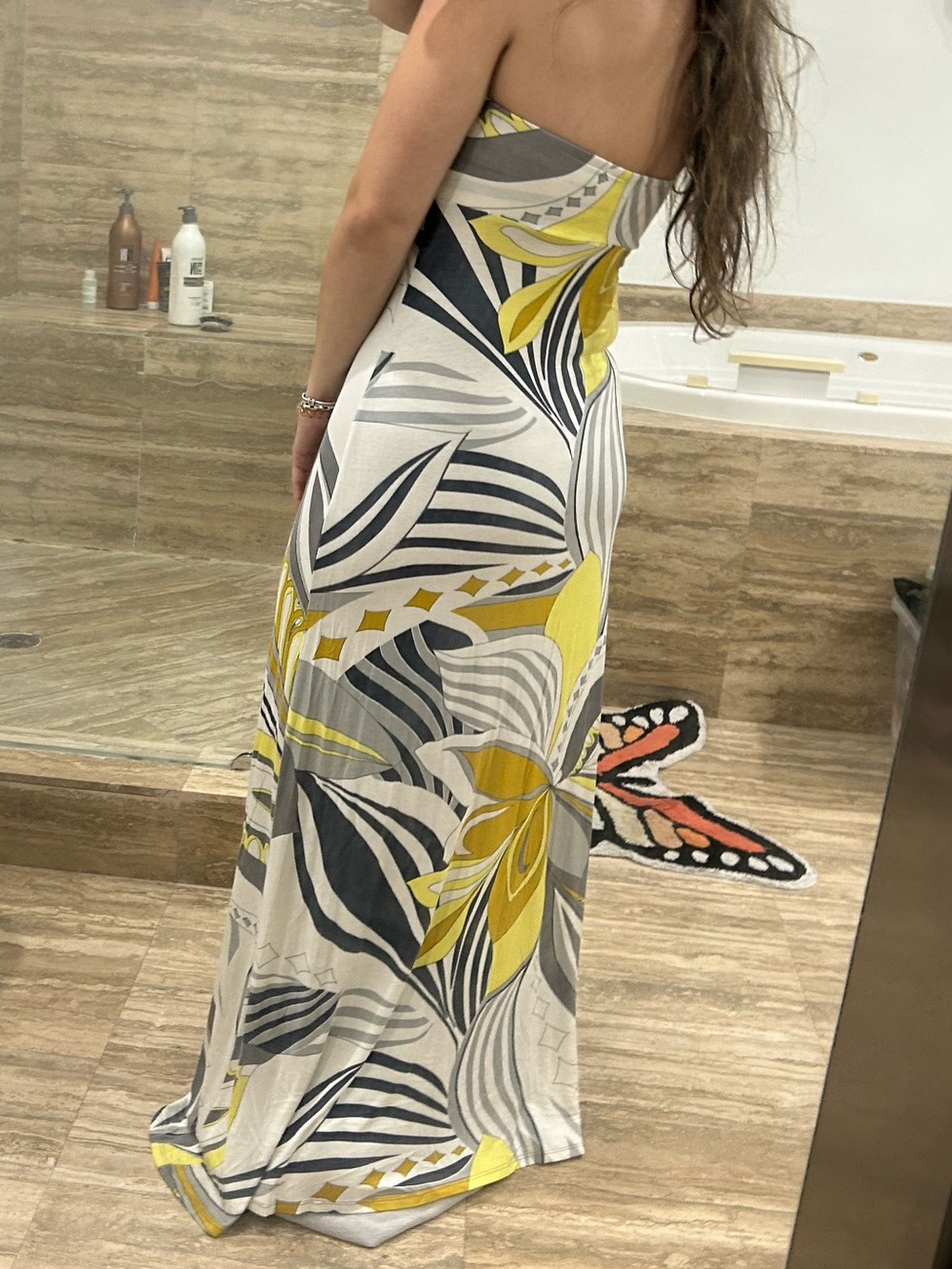 Vintage Strapless Floral-Print Maxi Dress in Yellow & White - Picture 2 of 7